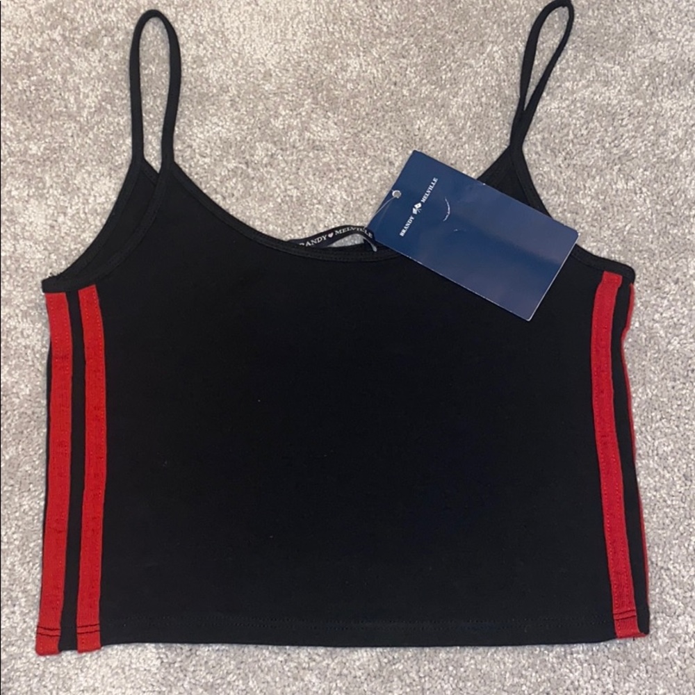 Black cropped top with red stripes